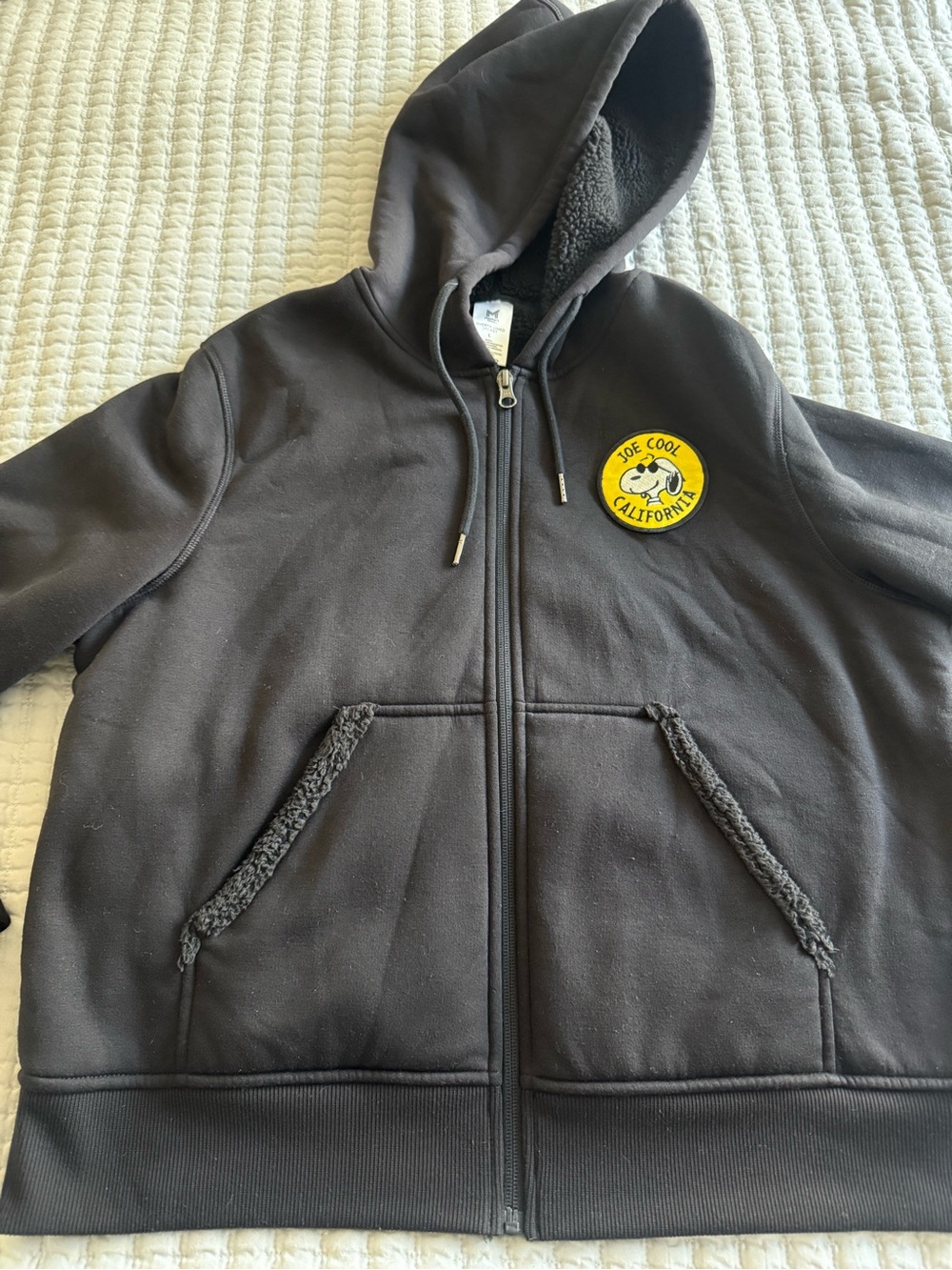 Black Sherpa lined Zip-Up Hoodie with Yellow Joe Cool Patch